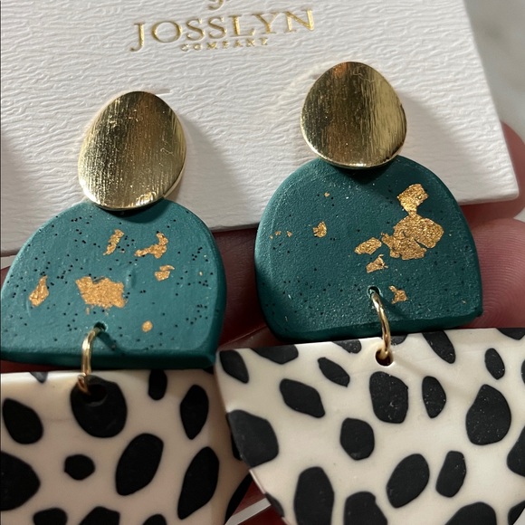 Gold and Green Statement Earrings - Picture 4 of 4
